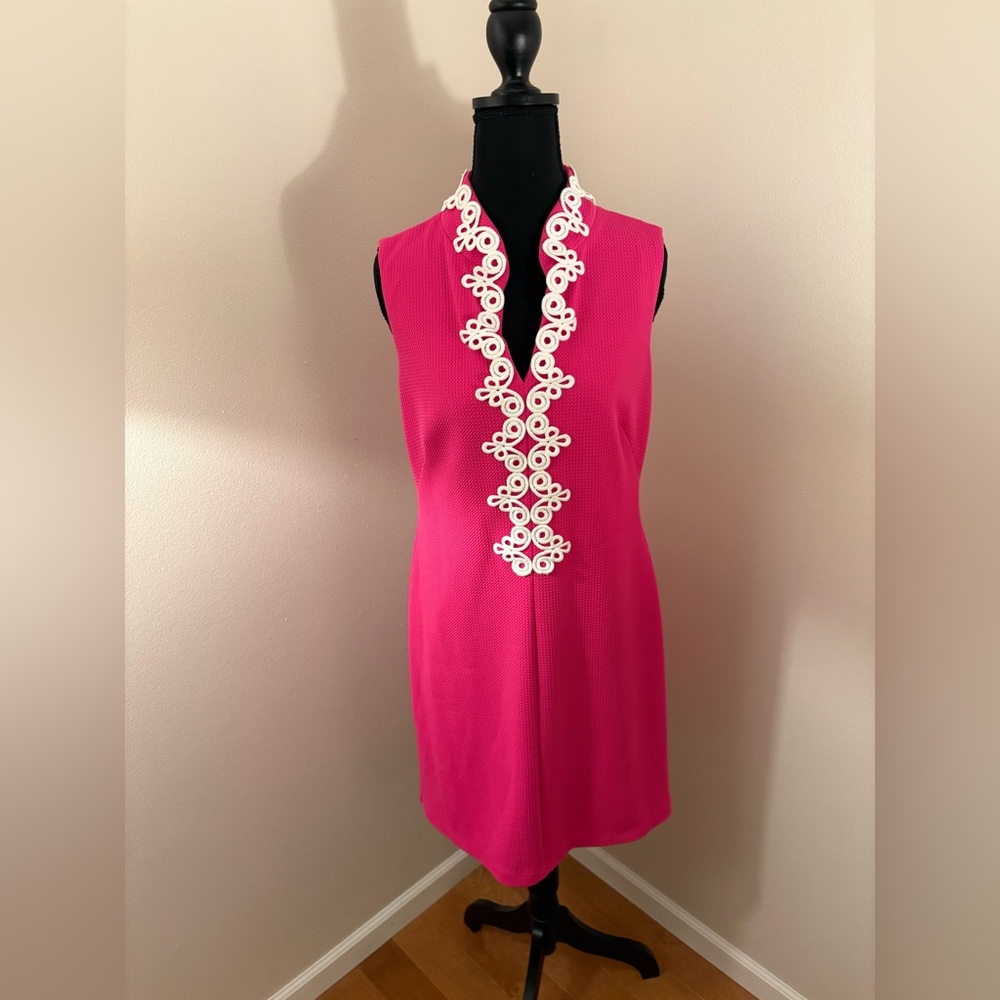 Elle Pink Midi Dress with White Detailing